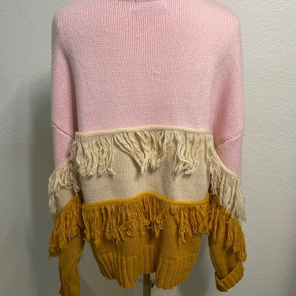 Peach Love California Colorblock Fringe Sweater